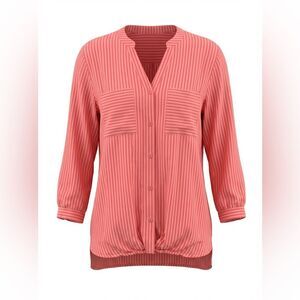 SOFT SURROUNDINGS WOMENS MANDARIN COLLAR RED STRIPED TUNIC SIZE M